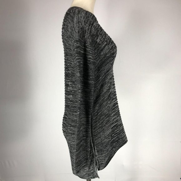 Ellen Tracy Women's Size Medium Black Gray V-Neck Knit Sweater High Low Hem - Picture 2 of 7
